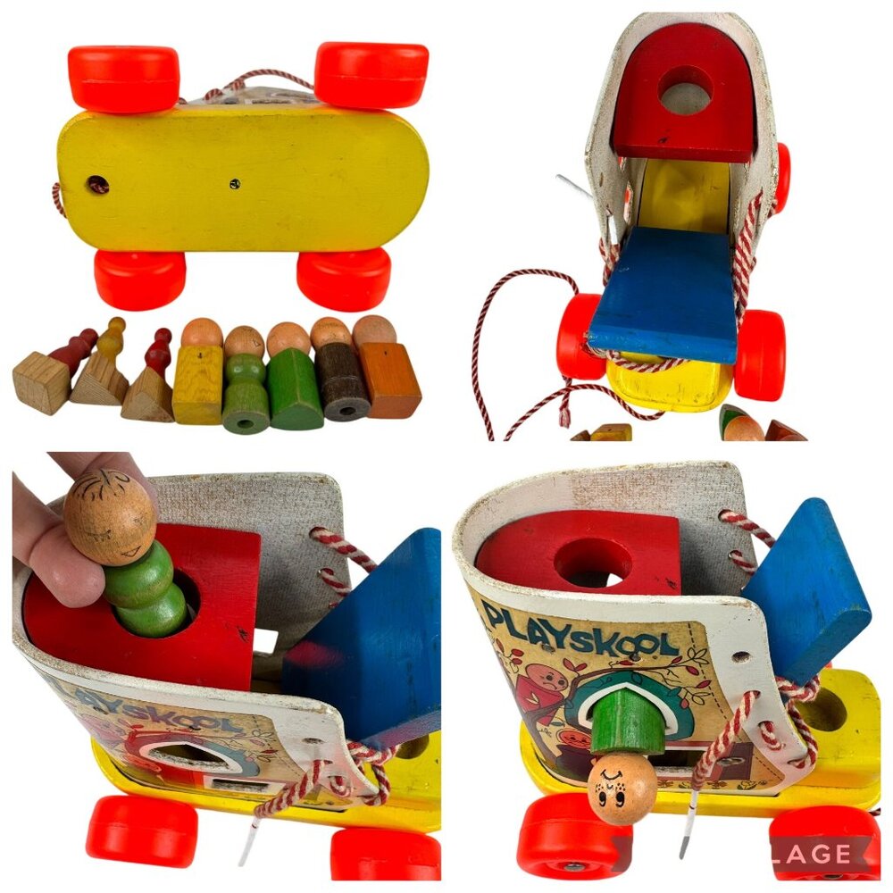 Playskool Wooden Pull Along Toy Shoe Lace Up People Figures 1970s Vtg Toddler - Picture 6 of 13